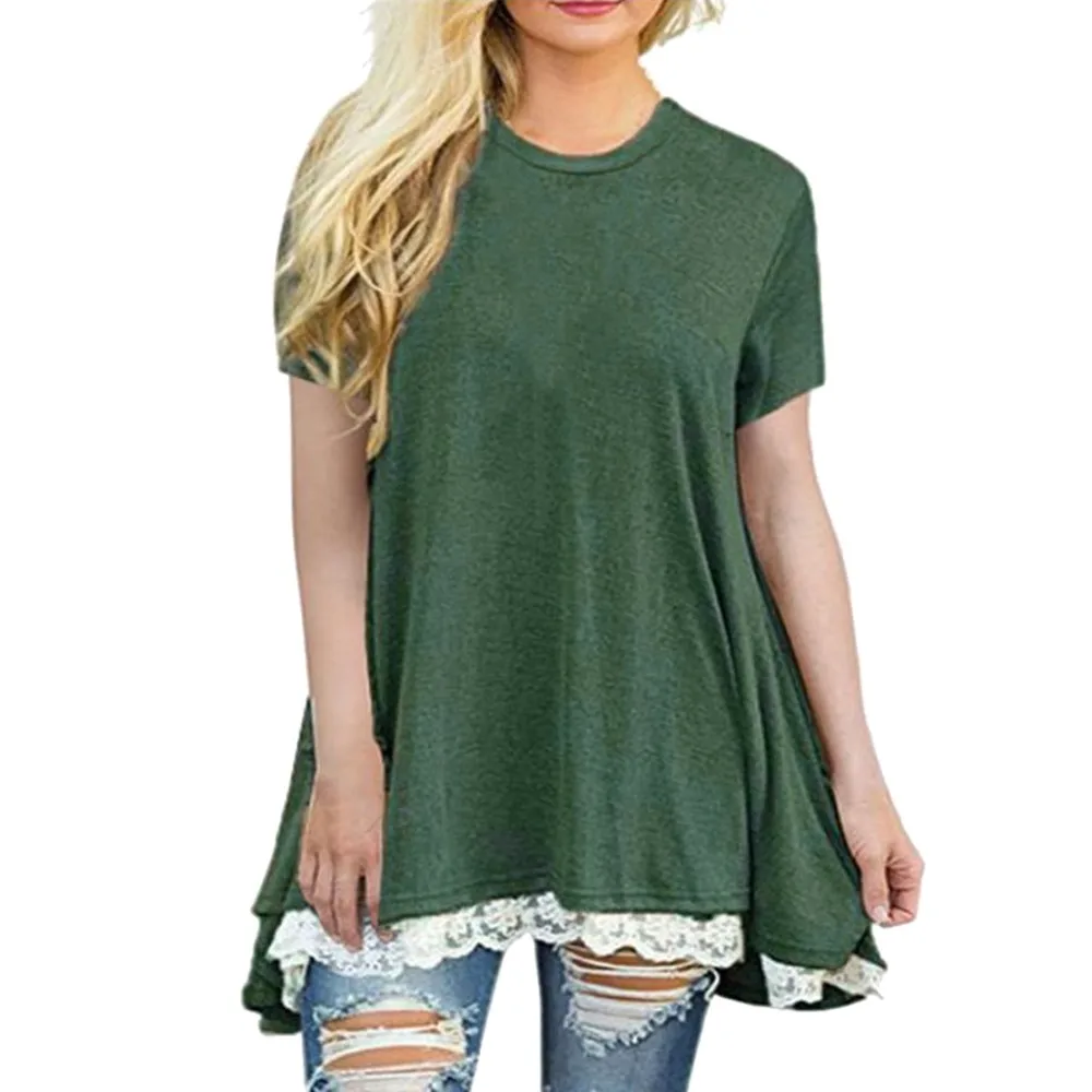 t shirts women summer 2018 Fashion Ladies Lace Scoop Neck A Line Tunic ...