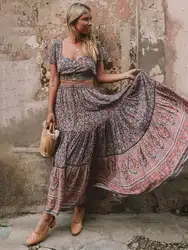 Jasmine Boho Chic макси юбка для женщин летние Высокая талия эластичный Винтаж Юбки для 2019 одежда богемный пляж Свободные хиппи длинная