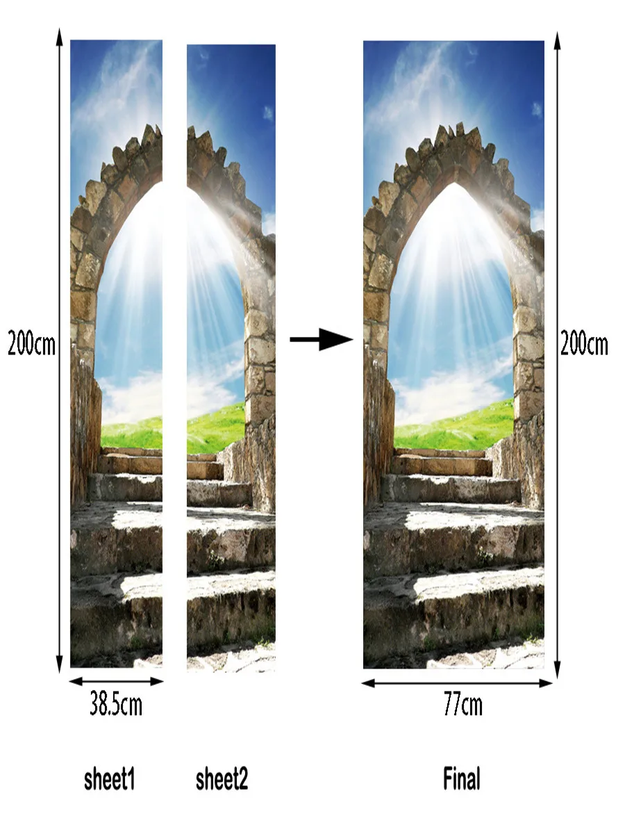 Солнечный свет голубое небо двери наклейки виниловые 3D каменные лестницы ландшафтное искусство домашний декор Фреска самоклеющиеся двери DIY украшения Наклейка