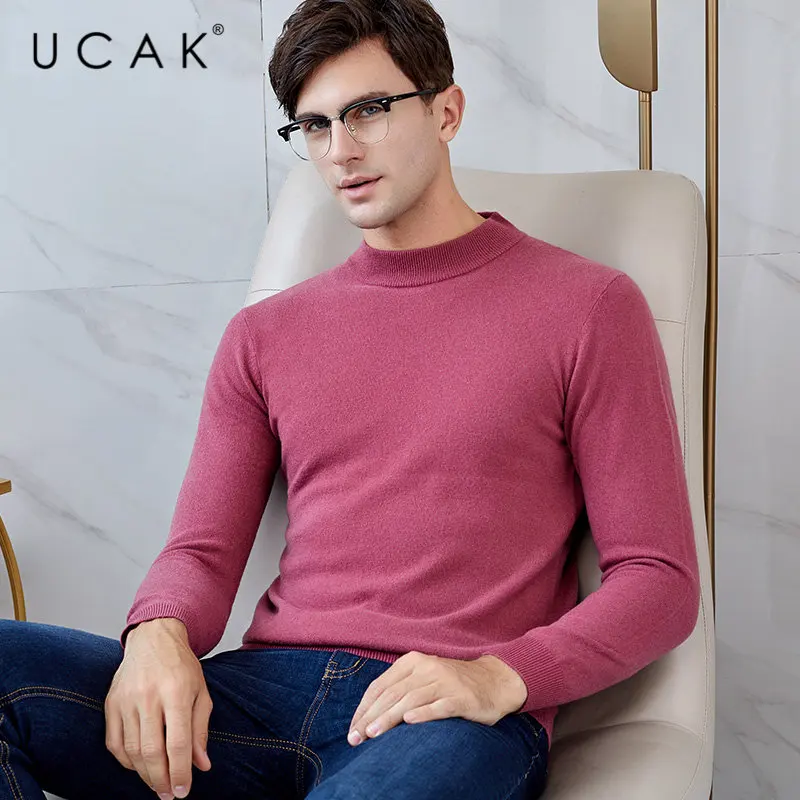 UCAK Brand Sweater Men Thick Warm Turtleneck Pull Homme Pure Merino Wool Pullover Men Autumn Winter Soft Cashmere Sweaters U3013