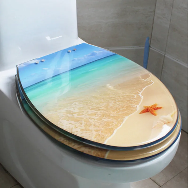 UVO Универсальный уплотненный смоляной медленно закрывающийся резиновый чехол для сиденья для унитаза, художественный буферный чехол для унитаза с изображением океана и пляжа, J18012 - Цвет: toilet seat C
