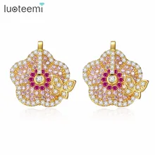 LUOTEEMI Trendy Earrings High Quality Flowers With Small Butterflies Sparking Pure Romantic Style For Women Wedding
