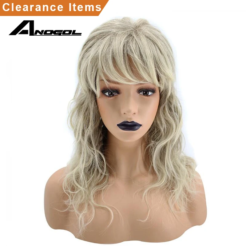 

Anogol High Temperature Fiber Light Blonde Natural Water Long Body Wave Synthetic Wig For Women With Fringe