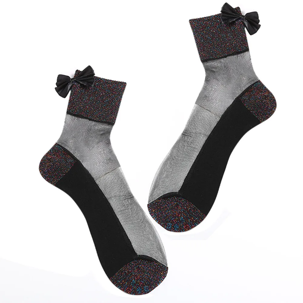 Женские новые ультра-тонкие шелковистые короткие шелковые носки с бантиком прозрачные носки тонкие прозрачные носки эластичные короткие