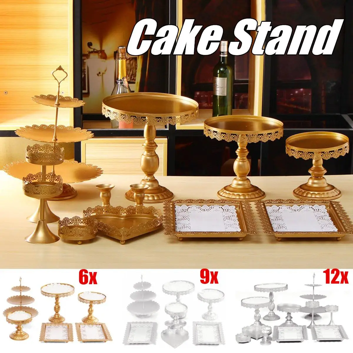 

6/9/12Pcs Metal Cake Stand Holder Cupcake Stand Tray Birthday Wedding Party Dessert Display Decoration Gifts Iron White Gold
