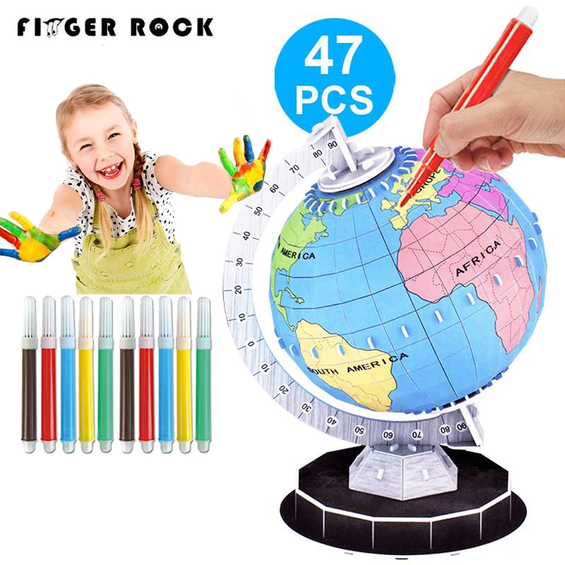 

Finger Rock DIY 3D Globe Model Drawing Toys Magic Drawing Board Books Educational Water Color Brush Painting Toys For Children