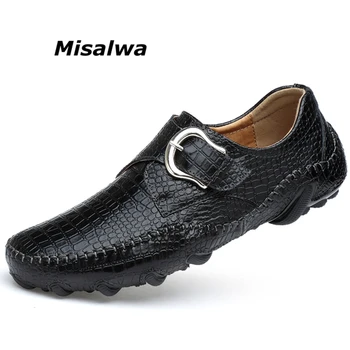 

Misalwa 38-47 Winter / Spring Men Loafers Split Leather Casual Flats Hasp Men Shoe Crocodile Pattern Octopus Sole Drop Shipping