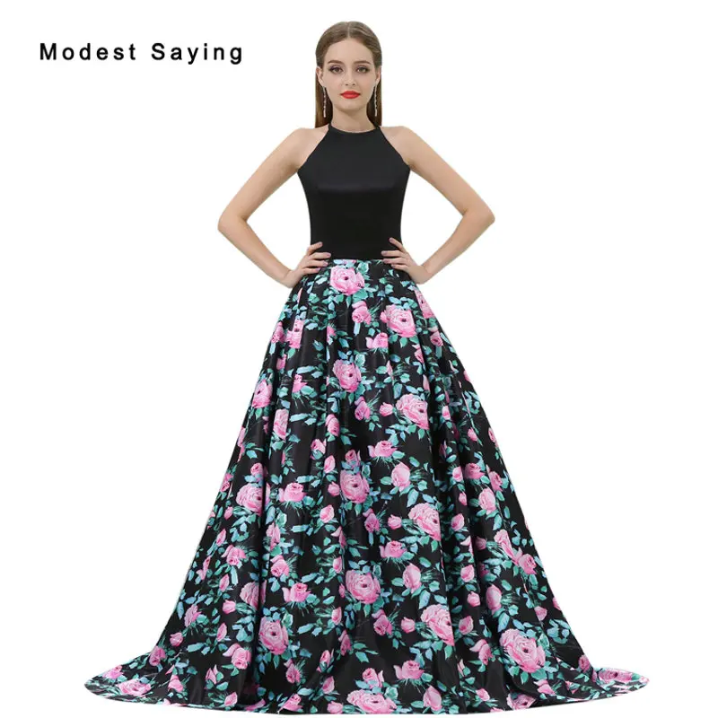 

Elegant Black A-Line Floral Print Evening Dresses 2017 Formal Engagement Prom Gowns vestido de festa longo para casamento B013
