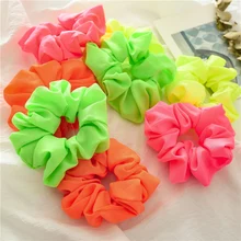 2019 fluorescente Color de pelo Scrunchies Pelo elástico bandas elásticas para las mujeres de Color neón brillante, accesorios para el cabello lazos Cola de Caballo titular(China)