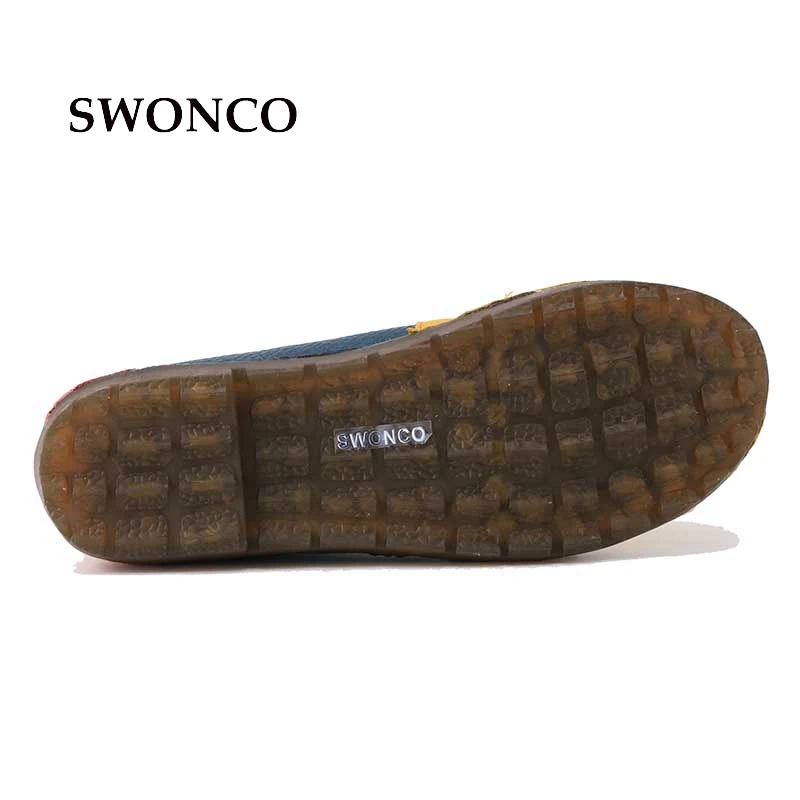 Туфли SWONCO женские кожаные лоферы на плоской подошве без застежки винтажные