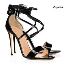 Aiyoway 2019 Spring Women Shoes Peep Toe High Heels Sandals Ankle Buckle Cross Strap Ladies Wedding Party Shoes Black Red White lace design spring winter wedding women peep toe zipper shoes solid white red thin high heels sweet fretwork ankle boots women