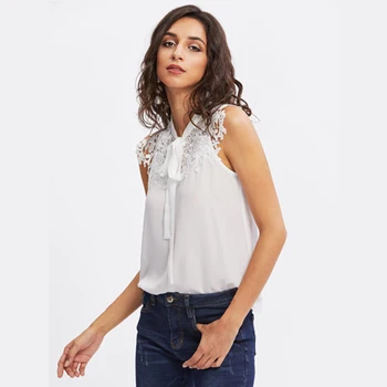 

Women Ladies Summer Shirts Chiffon Sleeveless Casual Shirt Tops White Blouse Women Clothing Summer Lace Tops