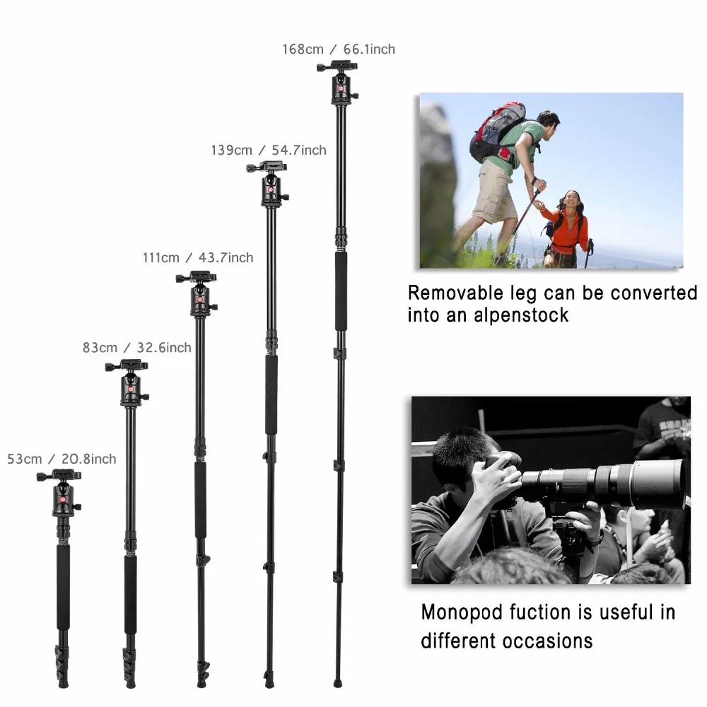 Zomei M7 66-дюймовый профессиональный легкий Камера штатив-Трипод с шаровой головкой Портативный штатив для путешествий для цифровой зеркальной камеры Canon Nikon sony Pentax DSLR