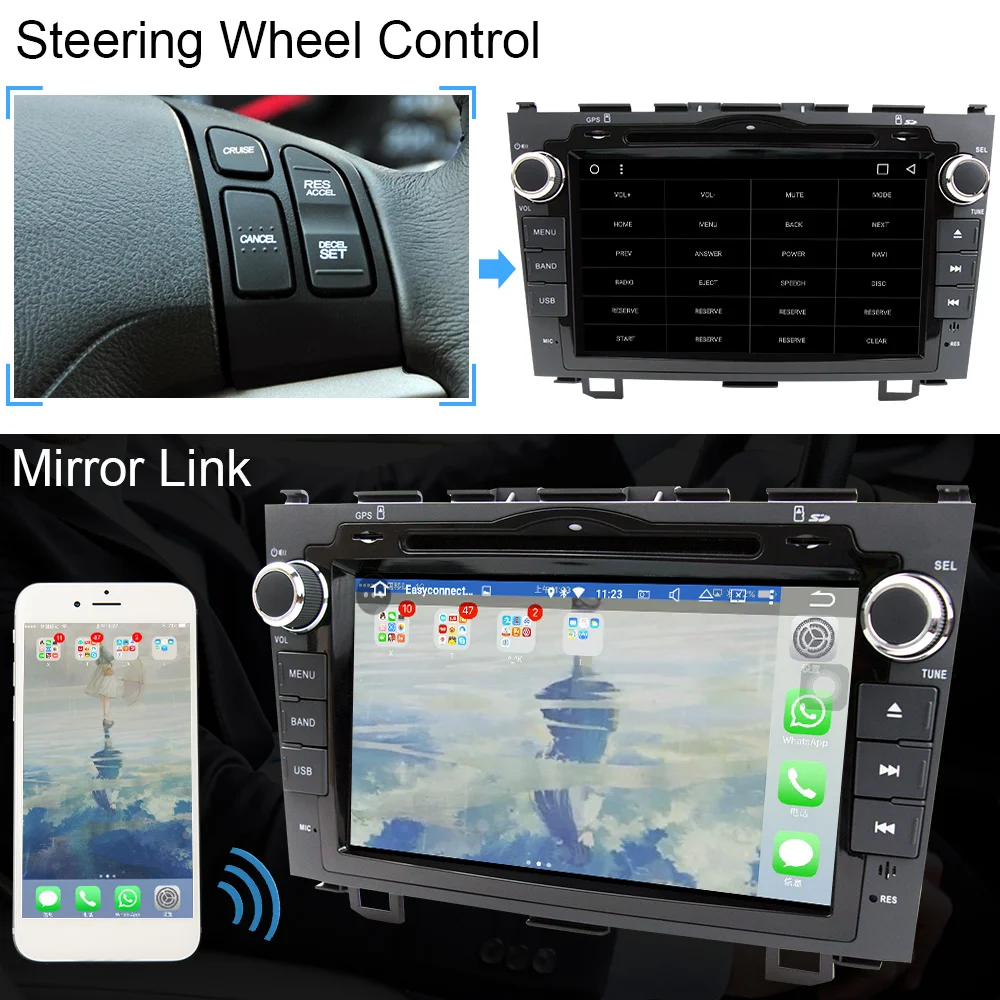 Discount Eunavi 8‘’ DSP TDA7851 Android 9.1 2 Din Car DVD Player Radio GPS For Honda CRV Cr-v 2006-2011 Head Unit Stereo touch screen bt 4