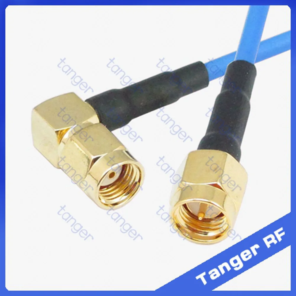 

SMA male to RP-SMA male right angle connector with RG405 RG086 Coaxial Jumper blue cable 8 inch 8" 20cm RF Low Loss Coax