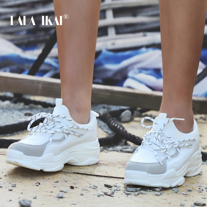Женские кроссовки на платформе LALA IKAI лоскутные дышащие шнуровке для отдыха осень