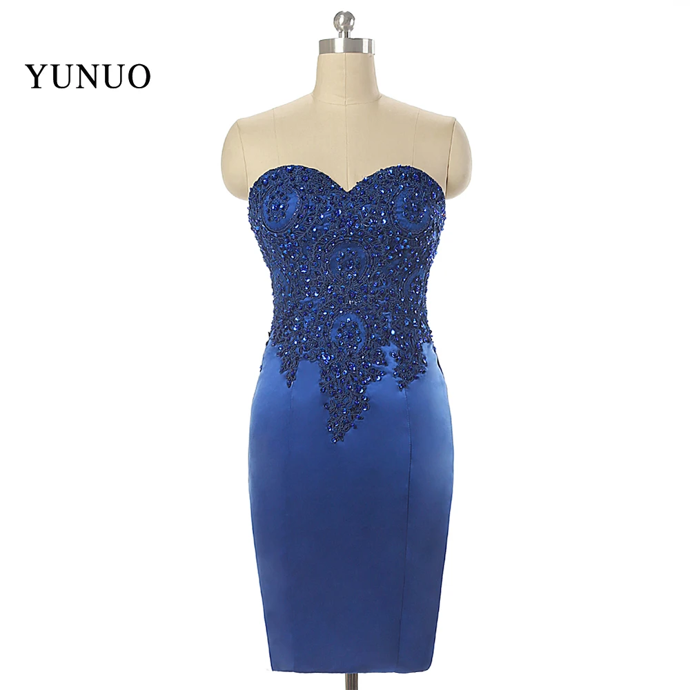 

Fashionable Knee-Length Sweetheart sexy Bridesmaid Dresses Blue 2019 Luxury Beadings Sheath vestidos de festa x12243