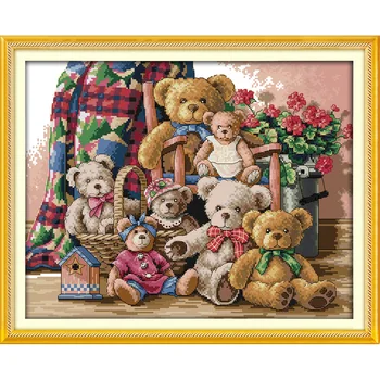 

Everlasting Love Christmas Bear Family Ecological Cotton Chinese Cross Stitch Kits Counted Stamped New Store Sales Promotion