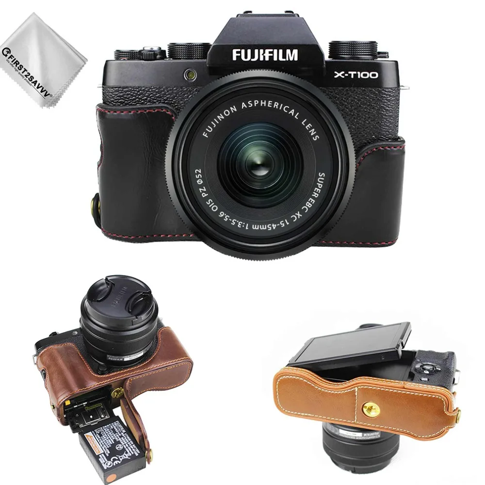 Полный корпус Точная посадка pu кожаный чехол для цифровой камеры с ремешком для Fujifilm Fuji X-T100 XT100 с XC15-45mm