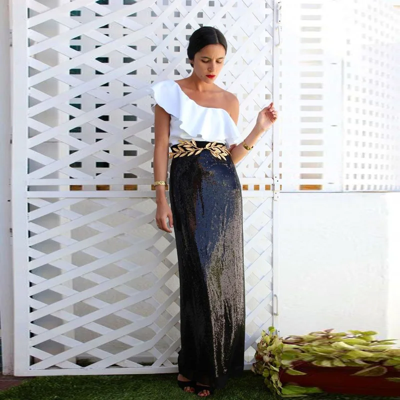 

Black Sequined Skirts Womens Floor Length Invisible Zipper Long Skirt 2017 Formal Evening Party Skirt for Ladies Pencil Skirt