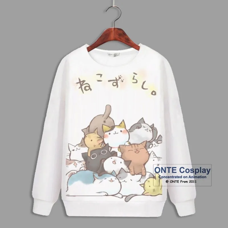 Модные костюмы для косплея Neko Atsume, толстовки с капюшоном и длинными рукавами, рисунок милой кошки, топы, зимние толстовки