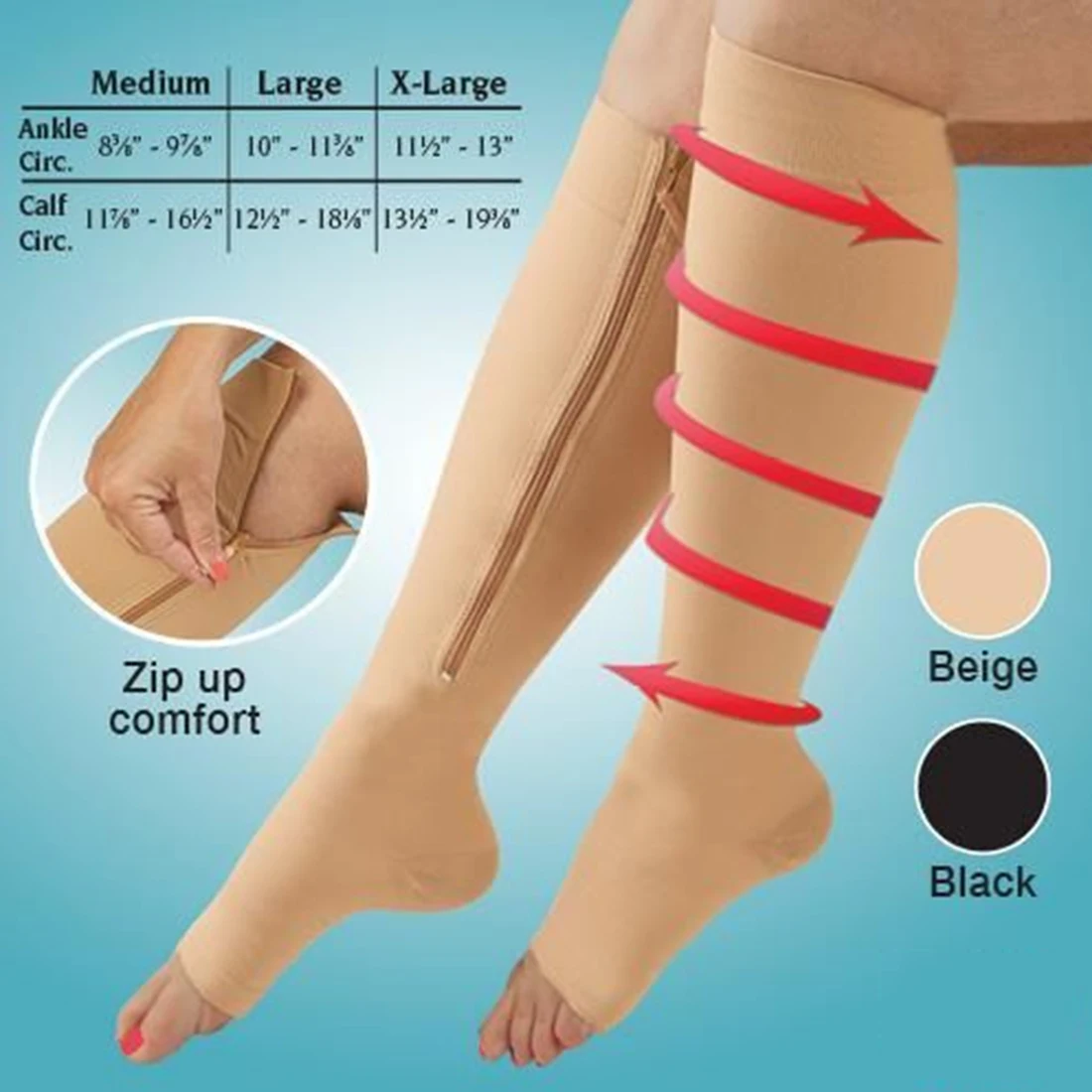 

Hot Women Zipper Compression Socks Zip Leg Support Knee Socks Slim Beauty Leg Shaper Open Toe Sock S/L