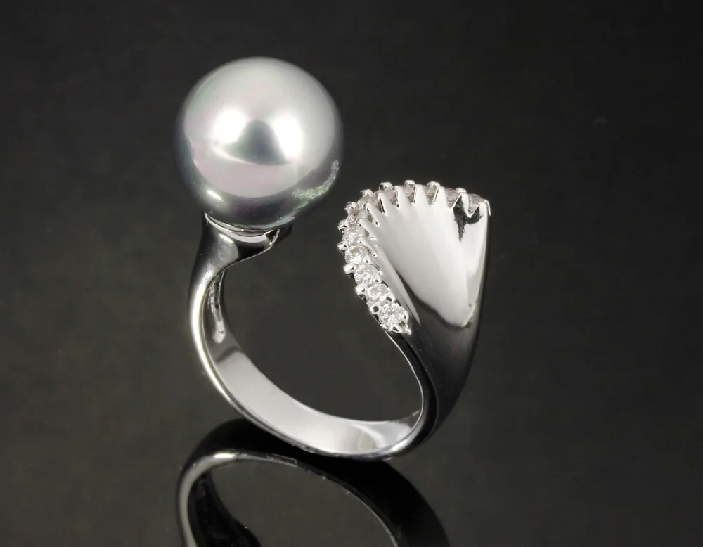 DC1989 Women Wedding Ring Mermaid Look 12 mm Synthetic Pearl 3 Colors CZ Paved Rhodium Color Femmes Anneaux Sizes 5 6 7 8 9 10