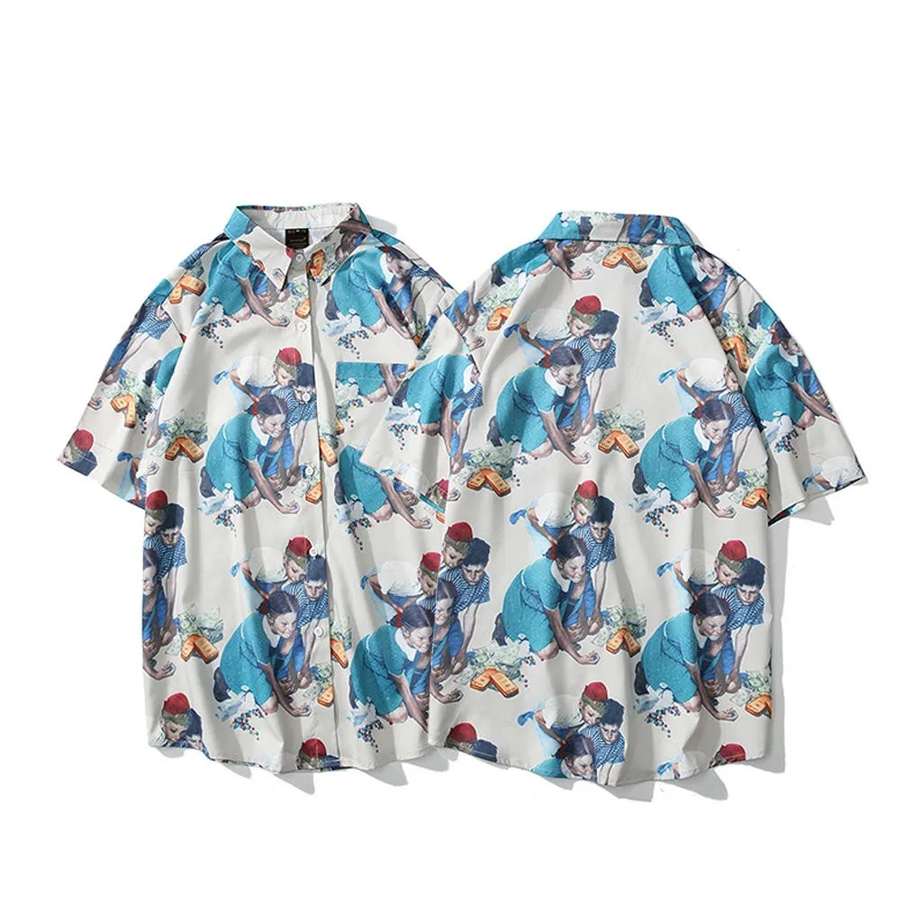 Повседневные мужские Гавайские рубашки высокого качества мужские летние с принтом отложной воротник Slim Fit короткий рукав Топ рубашка блузка Blouse