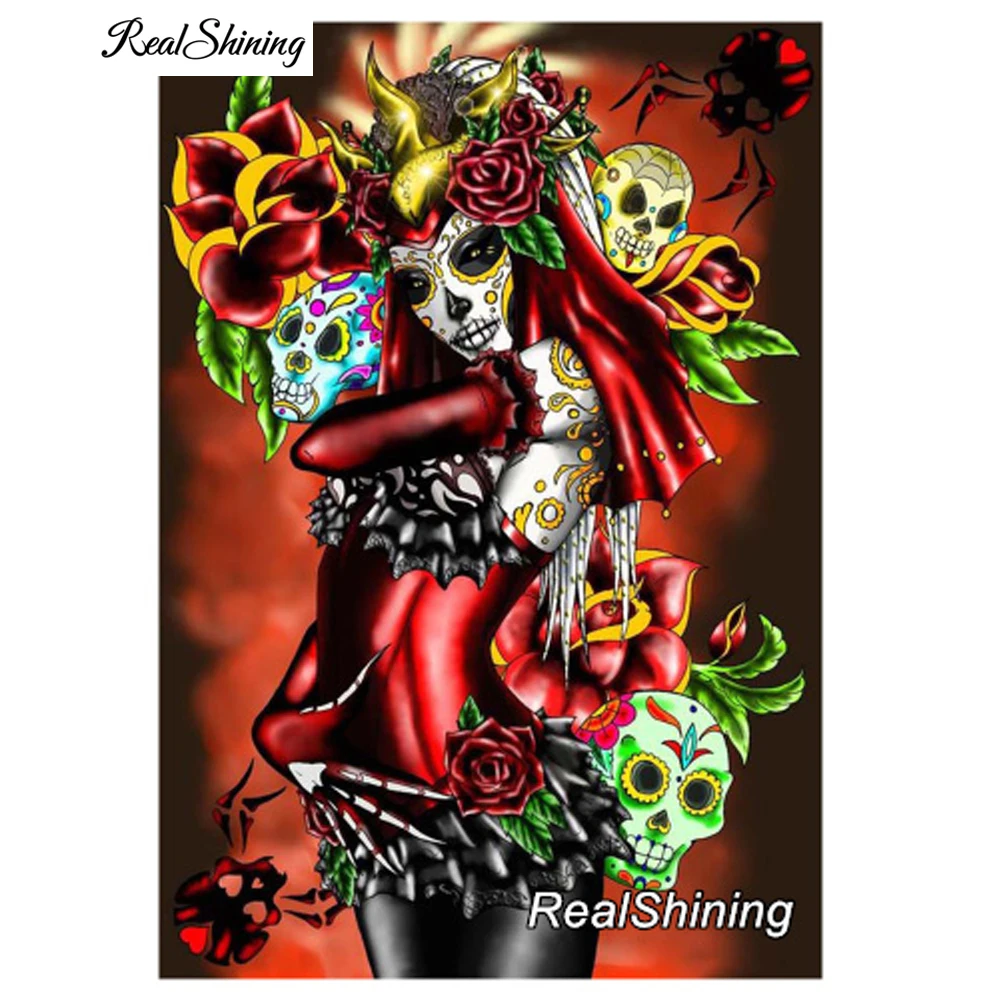 

REALSHINING 5D DIY Diamond Painting Skull Beauty Embroidery Full Square Diamond Cross Stitch Rhinestone Mosaic Painting DM249