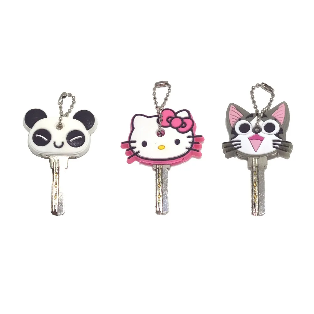 

2 PCS Cartoon Anime Cute Key Cover mickey stitch Bear Key ring Silicone Hello Kitty super hero porte clef cap minne key protect
