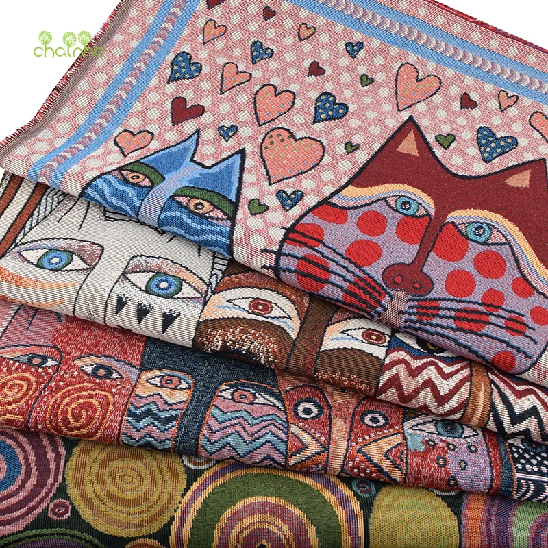 

Chainho,4pcs Cats Series,Yarn Dyed Polyester Cotton Patchwork Cloth,Jacquard Fabric For DIY Sewing Cushion,Cutain,Bags Material