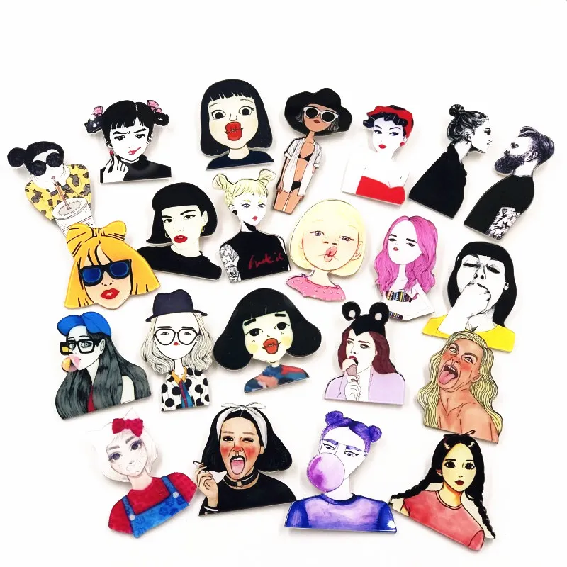

1PCS New Creative Popular Cute Fresh Beauty Acrylic Badges for girls Pins Canvas Bag Embellished Brooches Party favor gift