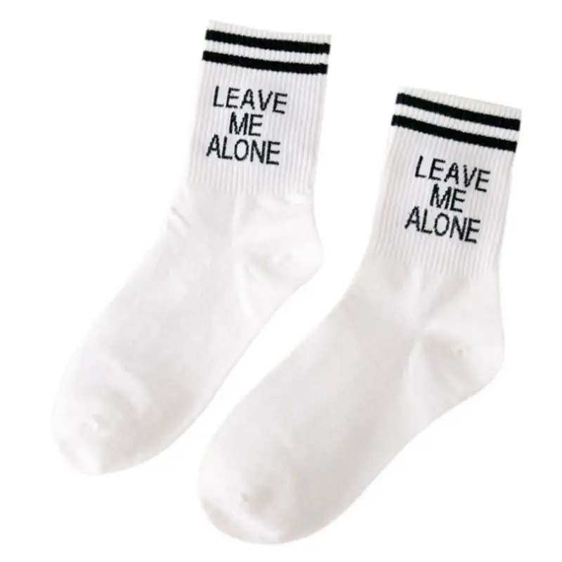 

Women Funny Letters Printed Cotton Long Ankle Socks Two Striped Vertical Hip Hop Casual Sock