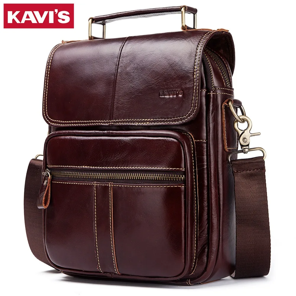 KAVIS moda 2018 nuevo bolso de hombro de hombre de cuero genuino de alta calidad para bolso de mensajero de hombre 9,7 \