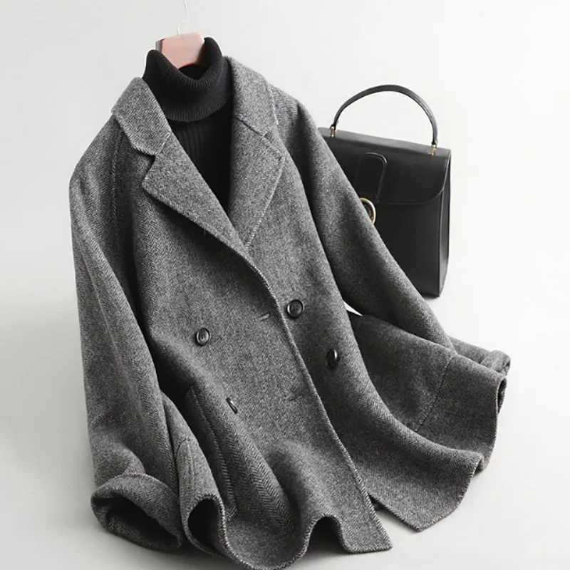 PUDI A38522 Женская Осенняя зимняя новая модная шерстяная клетчатая куртка Дамская длинная стильная шерстяная куртка с карманами для отдыха - Цвет: grey