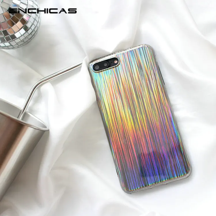 ENCHICAS Luxury Rainbow Dazzle Color Holographic Laser Flexible TPU Case for iPhone X 6 6S 7 8 Plus Girls Boys Shell Cover | Мобильные