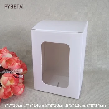 

20pcs/lot- (7*7cm,8*8cm) White Paper Box with Clear PVC window candle toys sample candy party gift packaging boxes