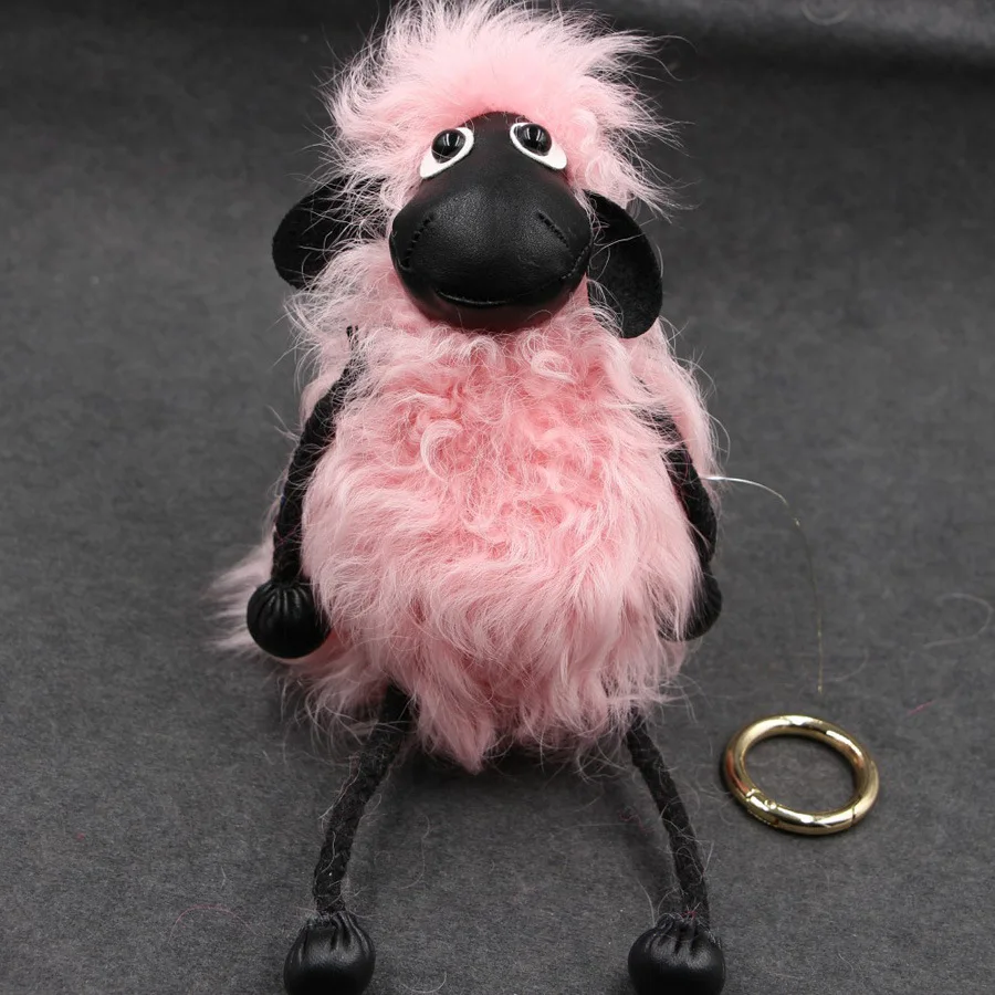 Genuine Keychain Wool Sheep Shaun Key Chain Pompom Fluffy Real Lambs