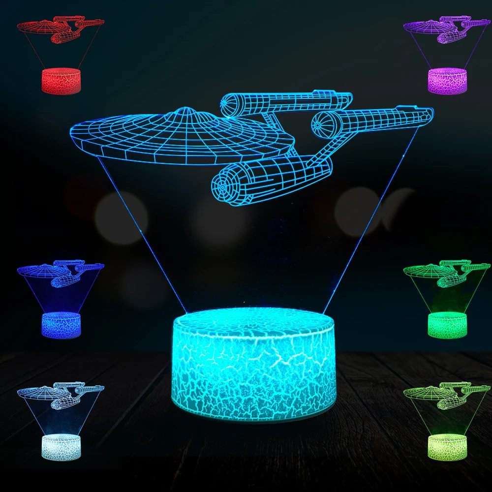 

Cartoon Star Trek Spaceship Wars 3D Lamp LED USB Mood Illusion Night Light Multicolor United Federation of Planets Table Kid Toy