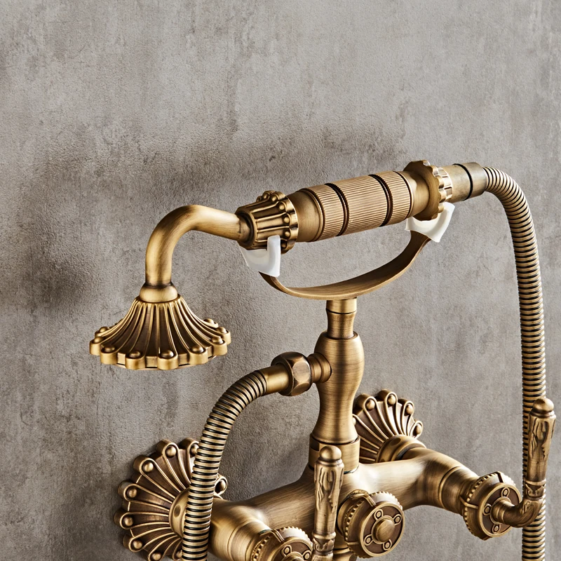 Antique Brass Bathroom Faucet Mixer Tap Wall Mounted Hand Held Shower Head Kit Shower Faucet Sets XT334