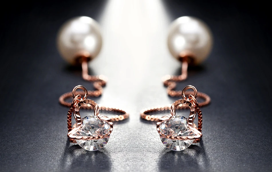 Effie Queen Fashion Cute Ear Wire Earrings Female Models Long Drop Crystal Imitation Pearl Jewelry Dangle Earrings Brincos DDE26 15