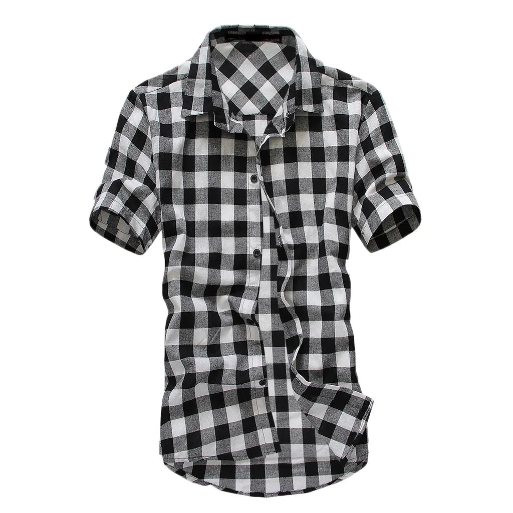 Mens Button Shirt Short Sleeve Lattice Plaid Painting Large Size Casual Top Blouse Shirts camisa manga curta 2019
