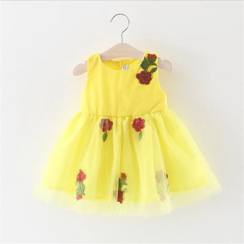 Новое платье для маленьких девочек летние сетчатые Хлопковые Платья с цветочным рисунком детская одежда для новорожденных и малышей, элегантное платье принцессы на день рождения для детей от 1 года до 2 лет