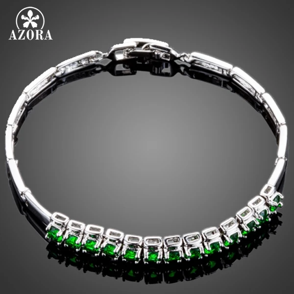 AZORA Свадебные украшения Весна 13 шт один ряд зеленый фианит браслет для женщин TS0076