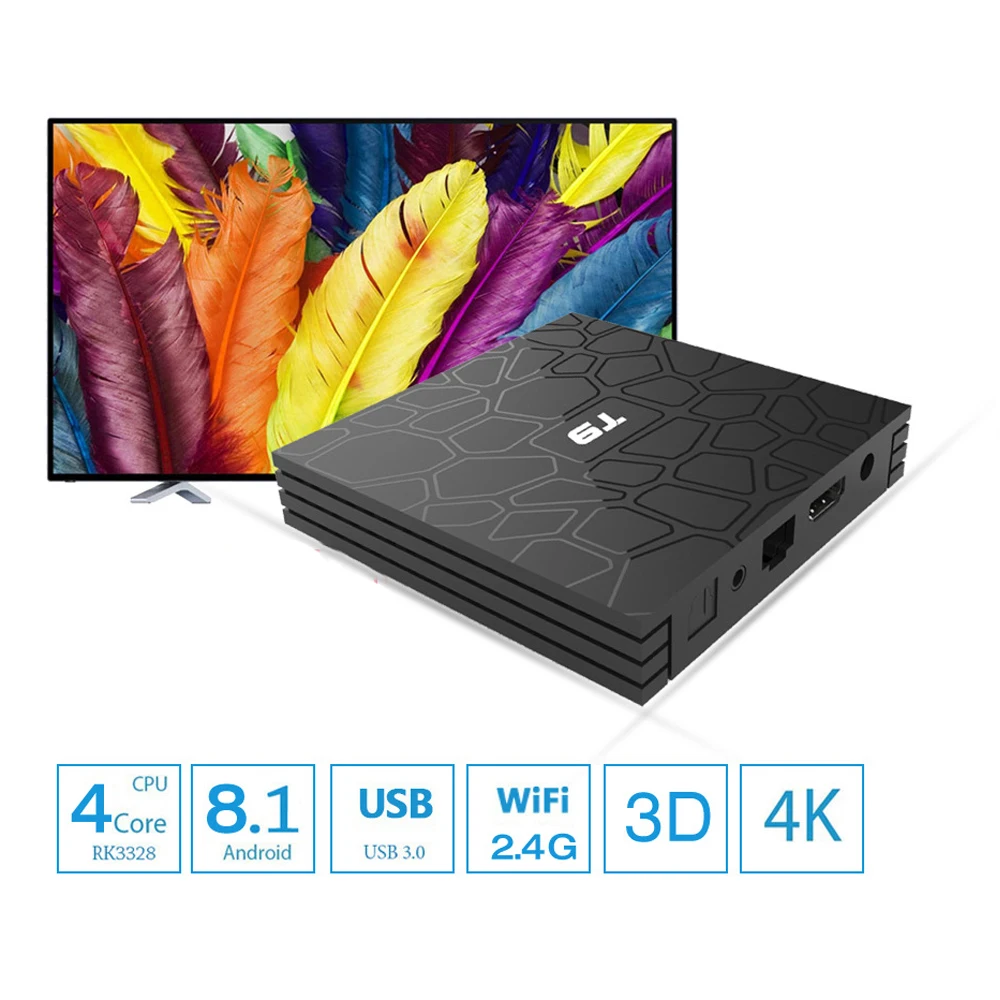 

T9 SMART TV BOX Android 8.1 4GB 32GB 4GB 64GB RK3328 Quad Core Set Top Box H.265 4K HDMI 2.4G WiFi Bluetooth Media Player pk A5X