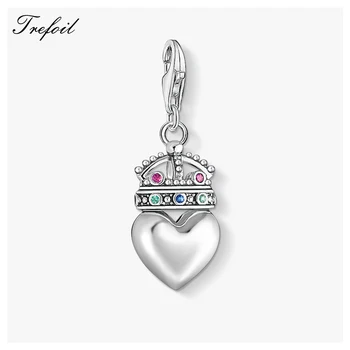 

Heart with Crowm Charms Pendant,Fashion Jewelry 925 Sterling Silver Trendy Romantic Gift For Women Men Fit Bracelet Necklace Bag