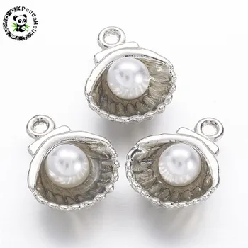 

100pcs Alloy Shell Charms with Acrylic Pearl for Jewelry Making 12x9x5.5mm Hole: 1mm
