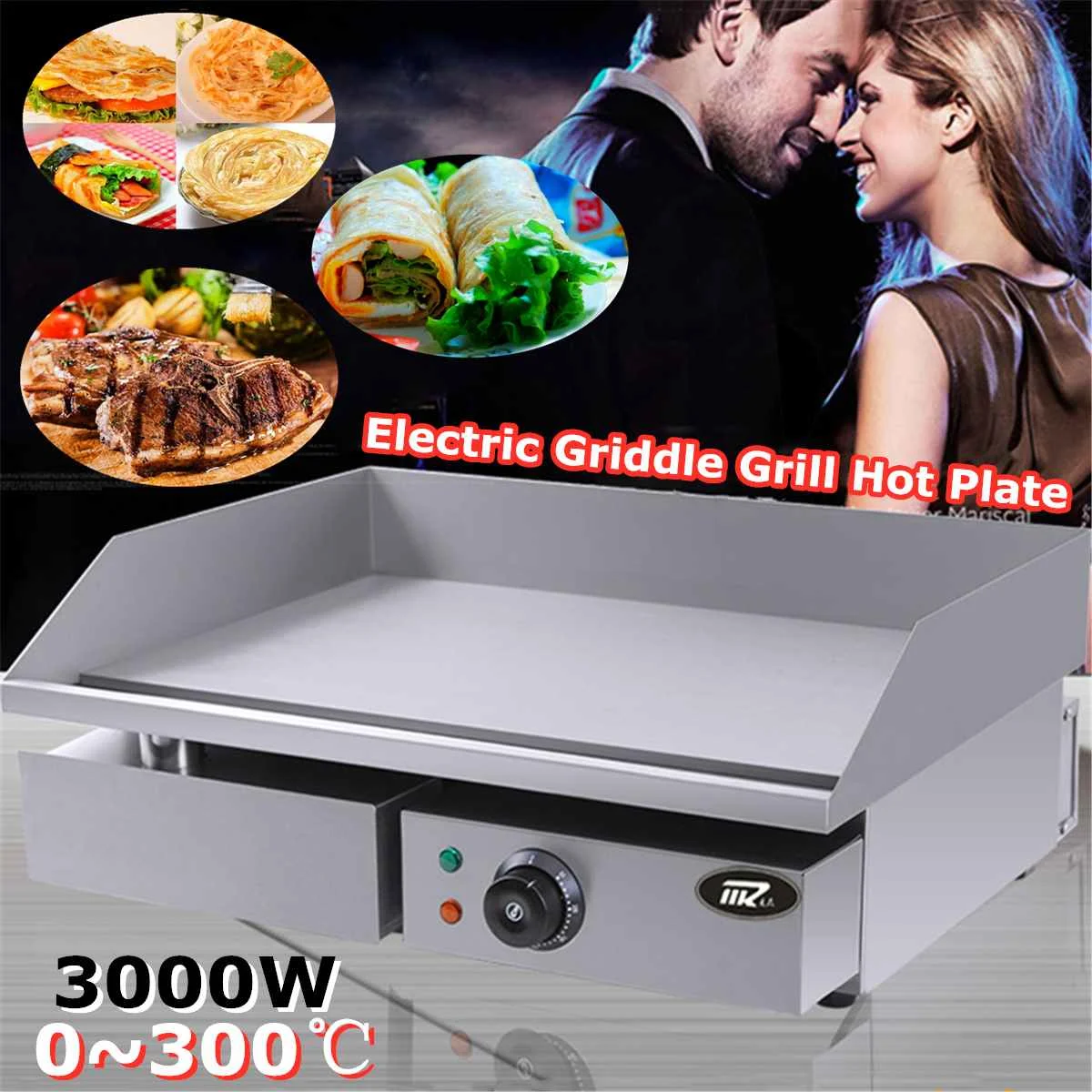 

Commercial Or Home Electric Grill 3000W Temperature Control Stainless Steel Electric Griddle Flat Plate BBQ For Restaurant