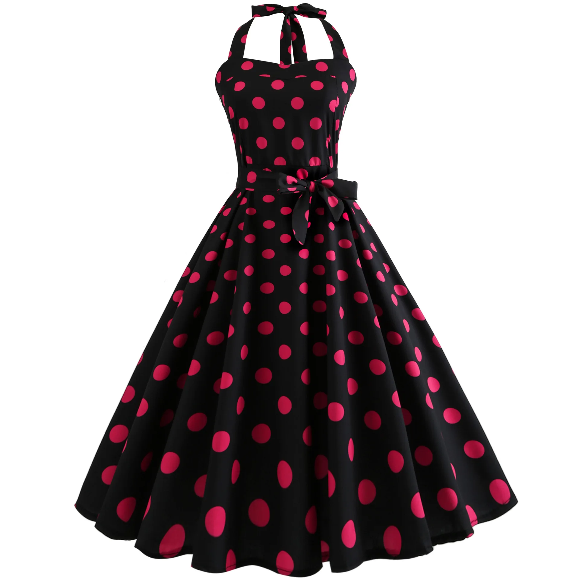 2018 Retro White Polka Dot Audrey Hepburn Vintage Halter Dress 50s 60s ...