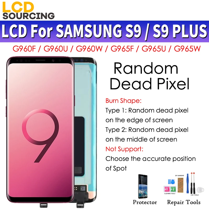 

Random Dead Piexl AMOLED LCD Display For SAMSUNG Galaxy S9 / S9+ Plus G960 G965 with Frame Touch Screen Digitizer Replacement